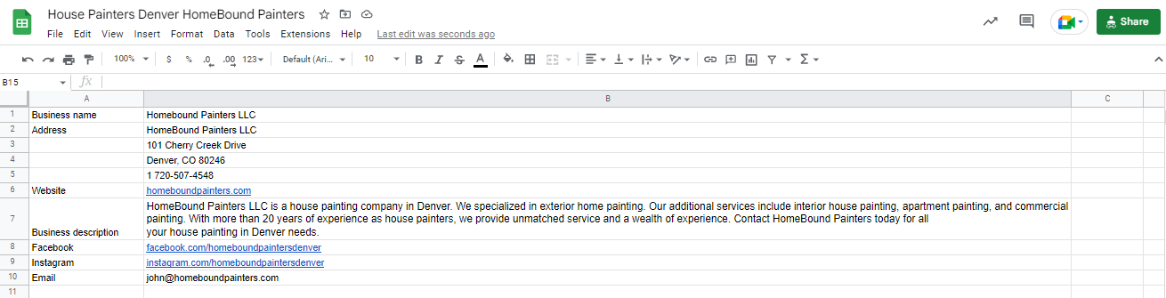 house painters in google sheets